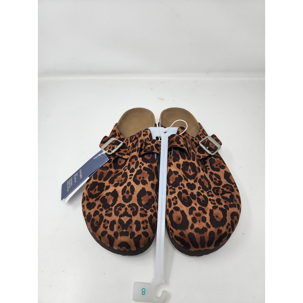 Universal Thread Womens Leopard Print Clogs Brown Faux Suede Casual Size 8